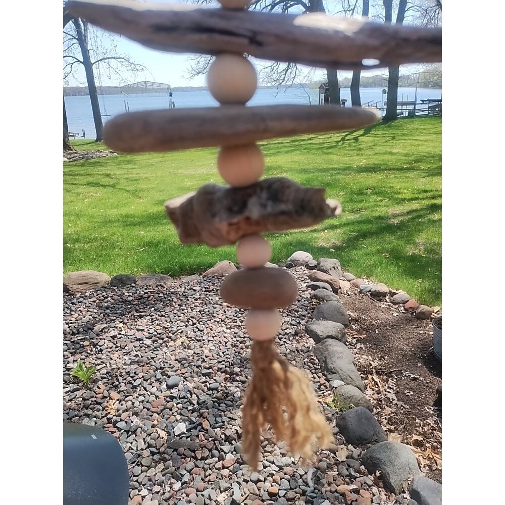 Driftwood Art Wood Bead Mobile Neutral Boho Coastal Art Beach Natural hanging